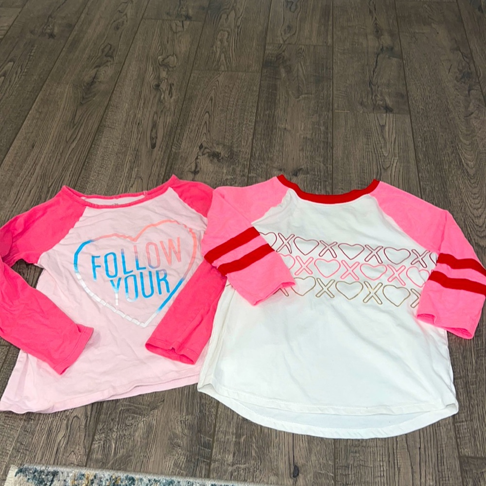 Cat & Jack and Childrens place M 6/7 long sleeve raglan love shirts EUC